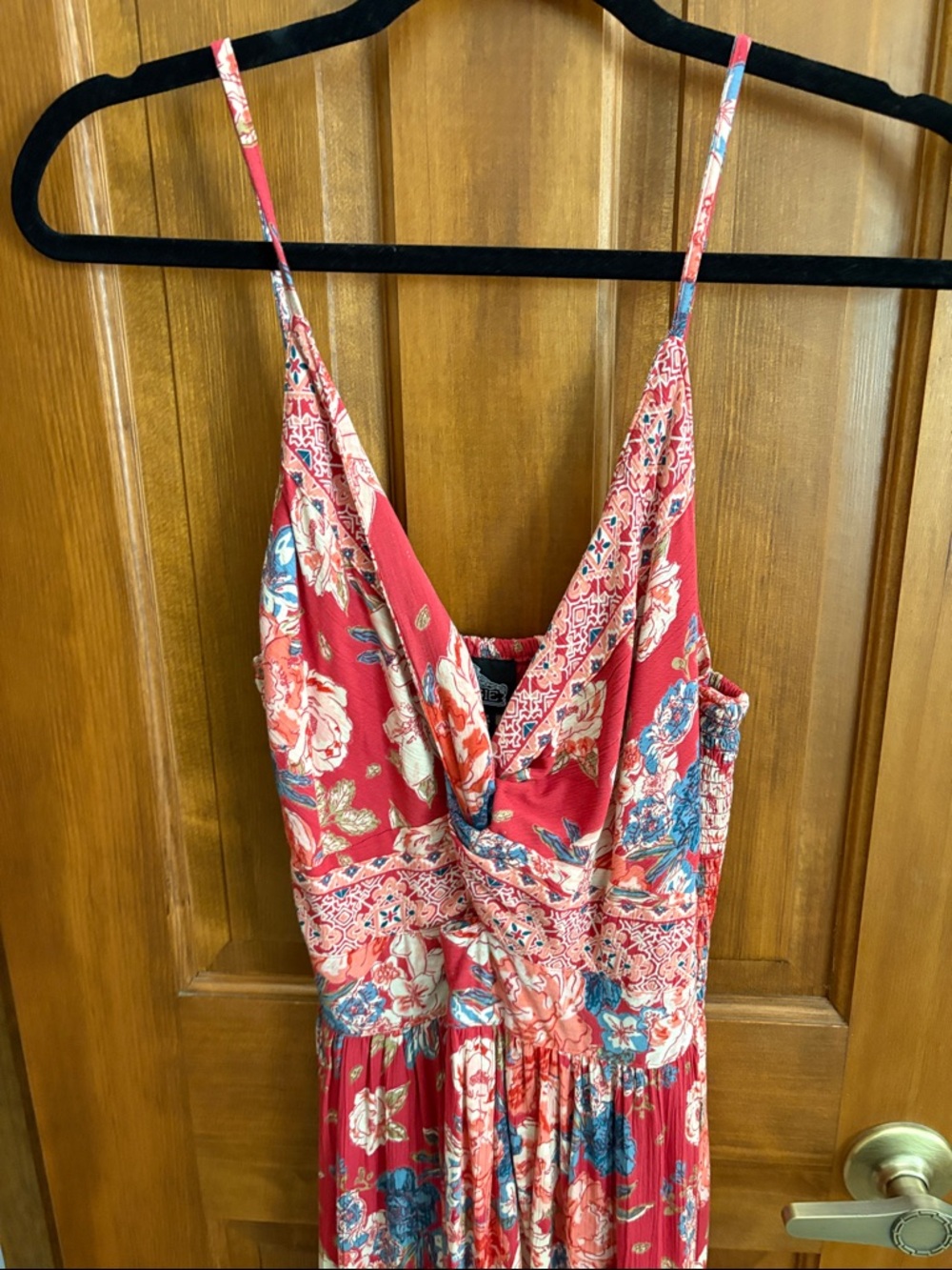Angie Coral Floral Maxi Dress with Blue Accents